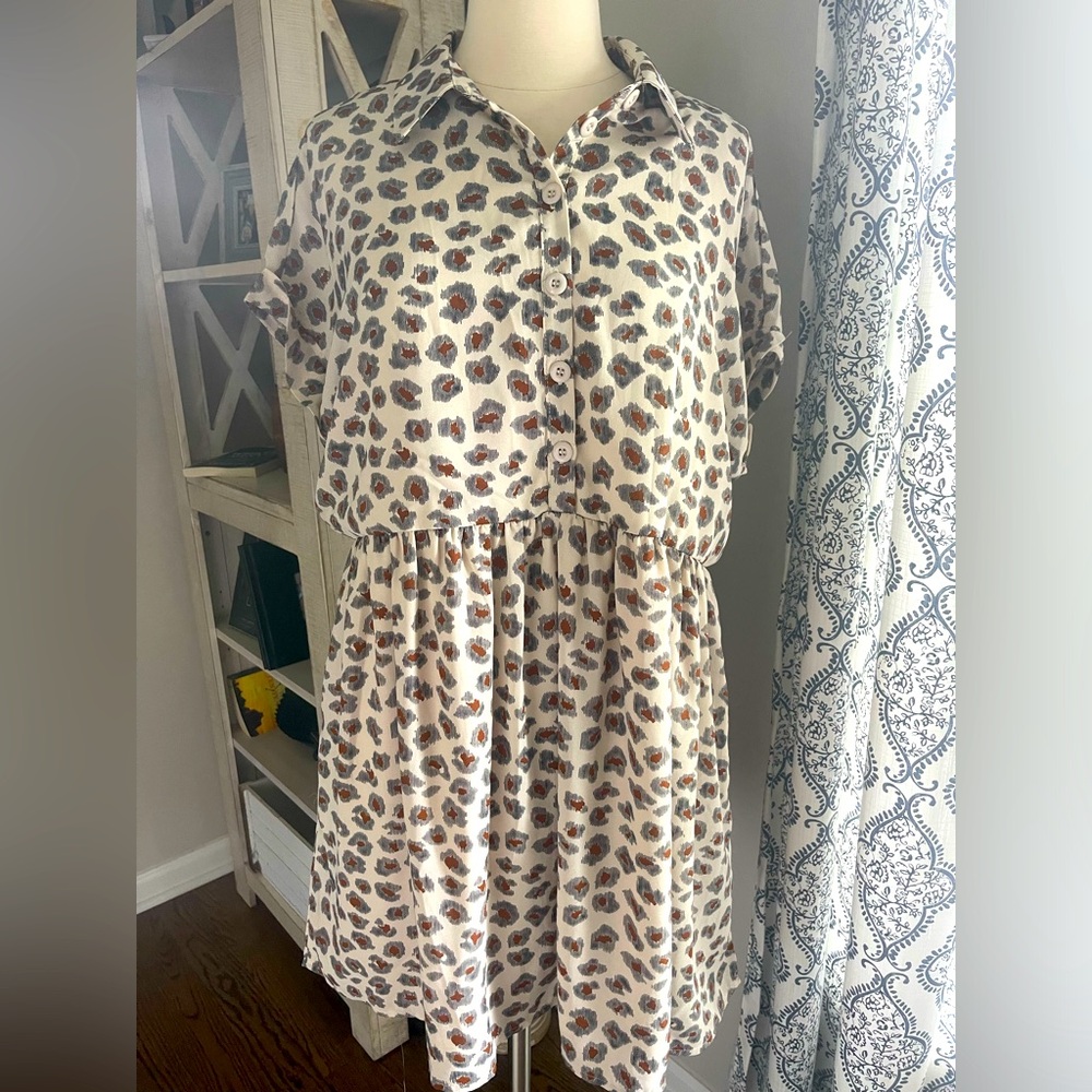 NWT Listicle boutique leopard print babydoll dress L - Picture 1 of 6
